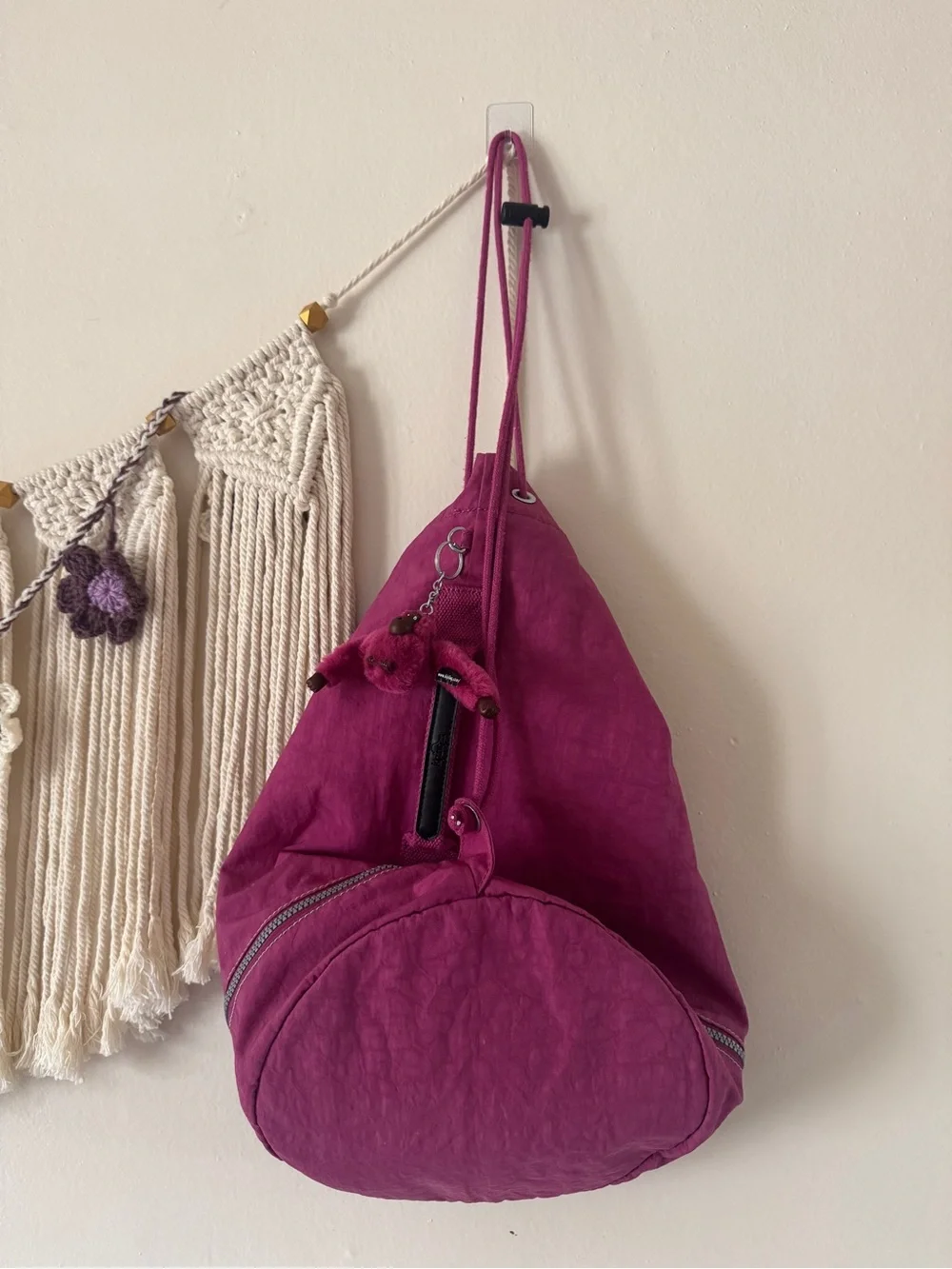 Kipling Magenta Drawstring Skirt-Style Backpack